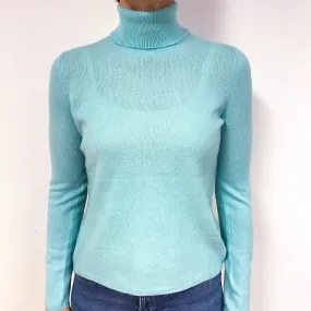 Pale Aqua Cashmere Polo Neck Jumper Medium