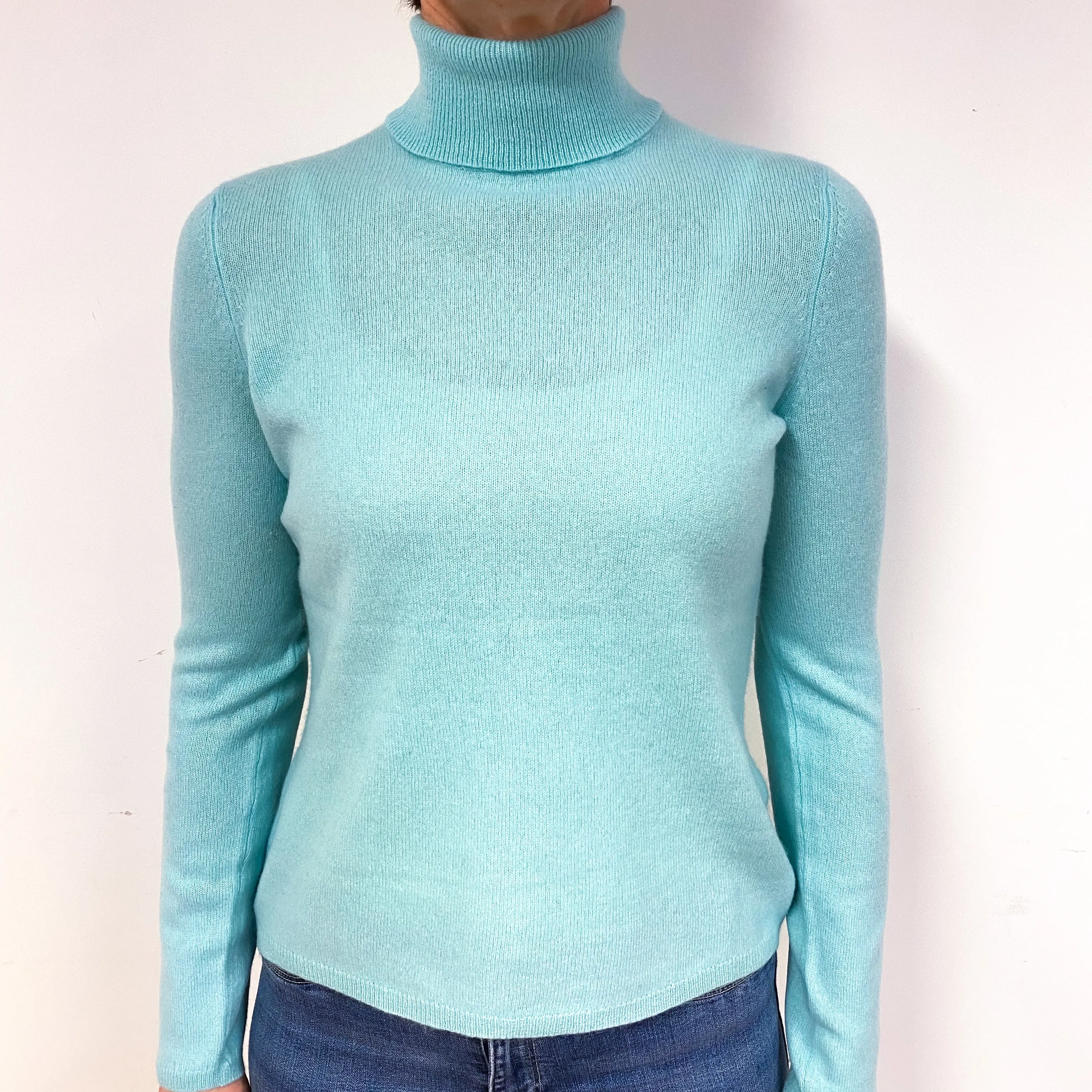 Pale Aqua Cashmere Polo Neck Jumper Medium