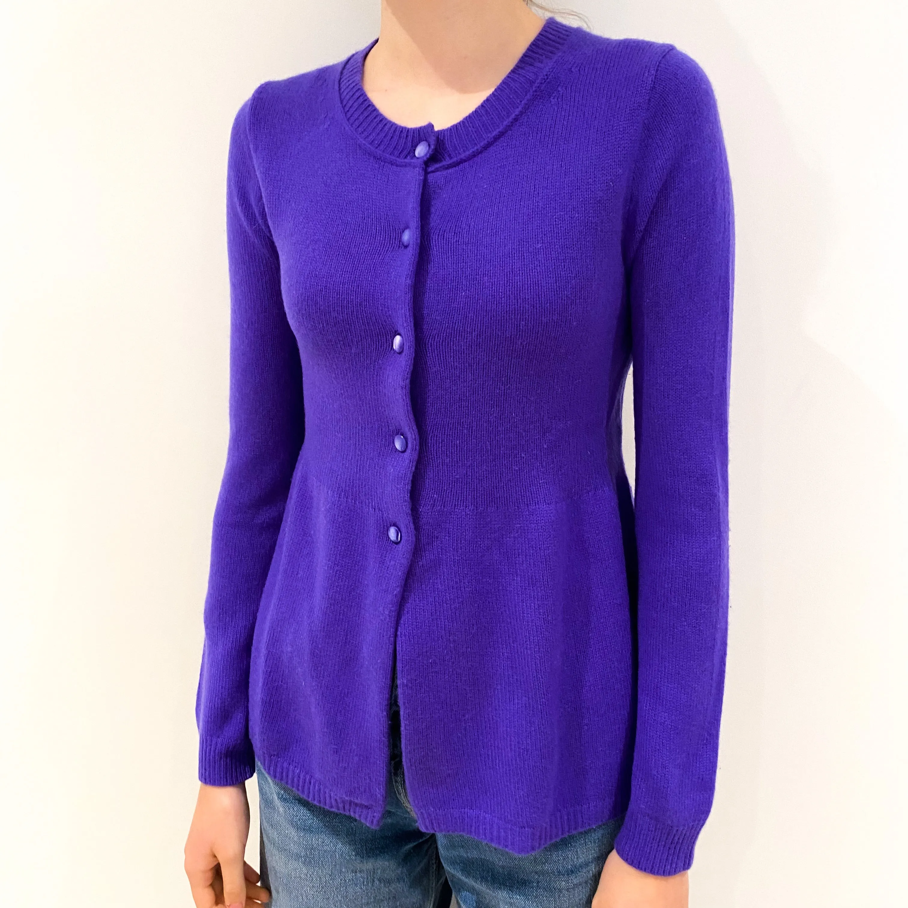 Pansy Purple Cashmere Peplum Cardigan Extra Small
