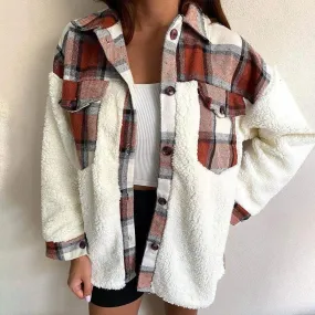 Patchwork Plaid Teddy Coat