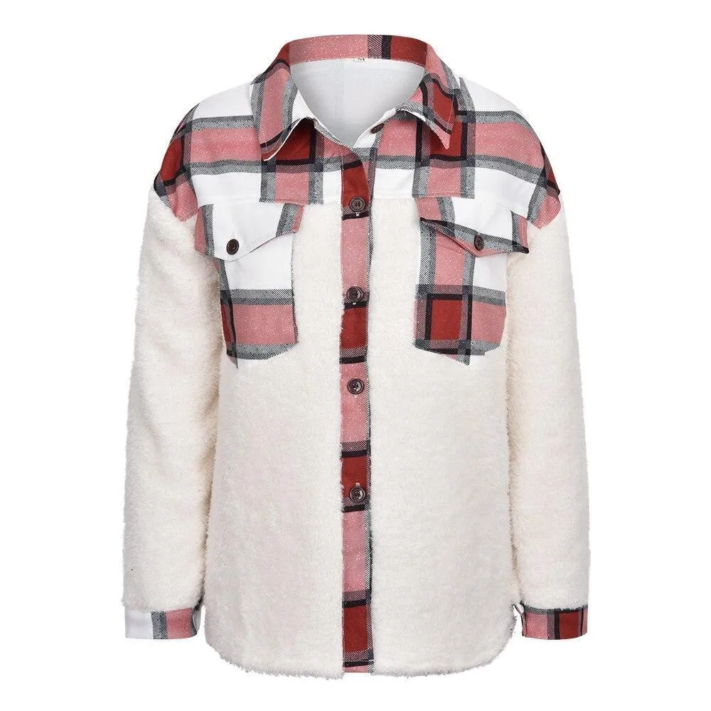 Patchwork Plaid Teddy Coat