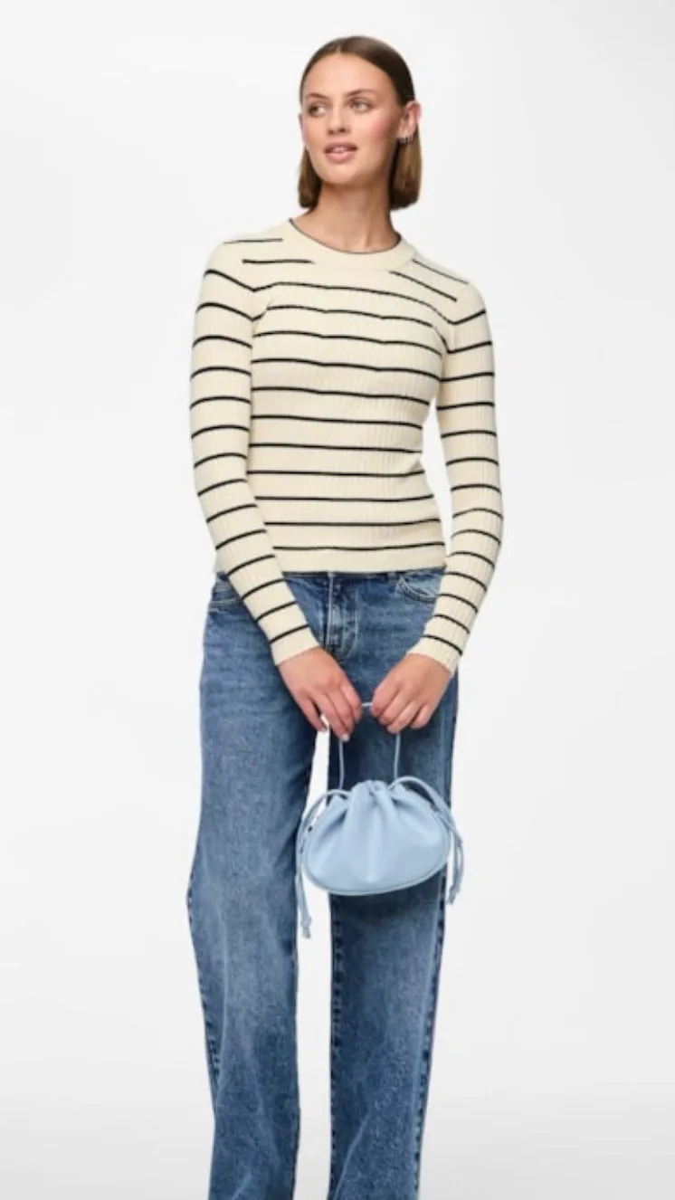PC CRISTA LS KNIT - CREAM/BLACK STRIPE