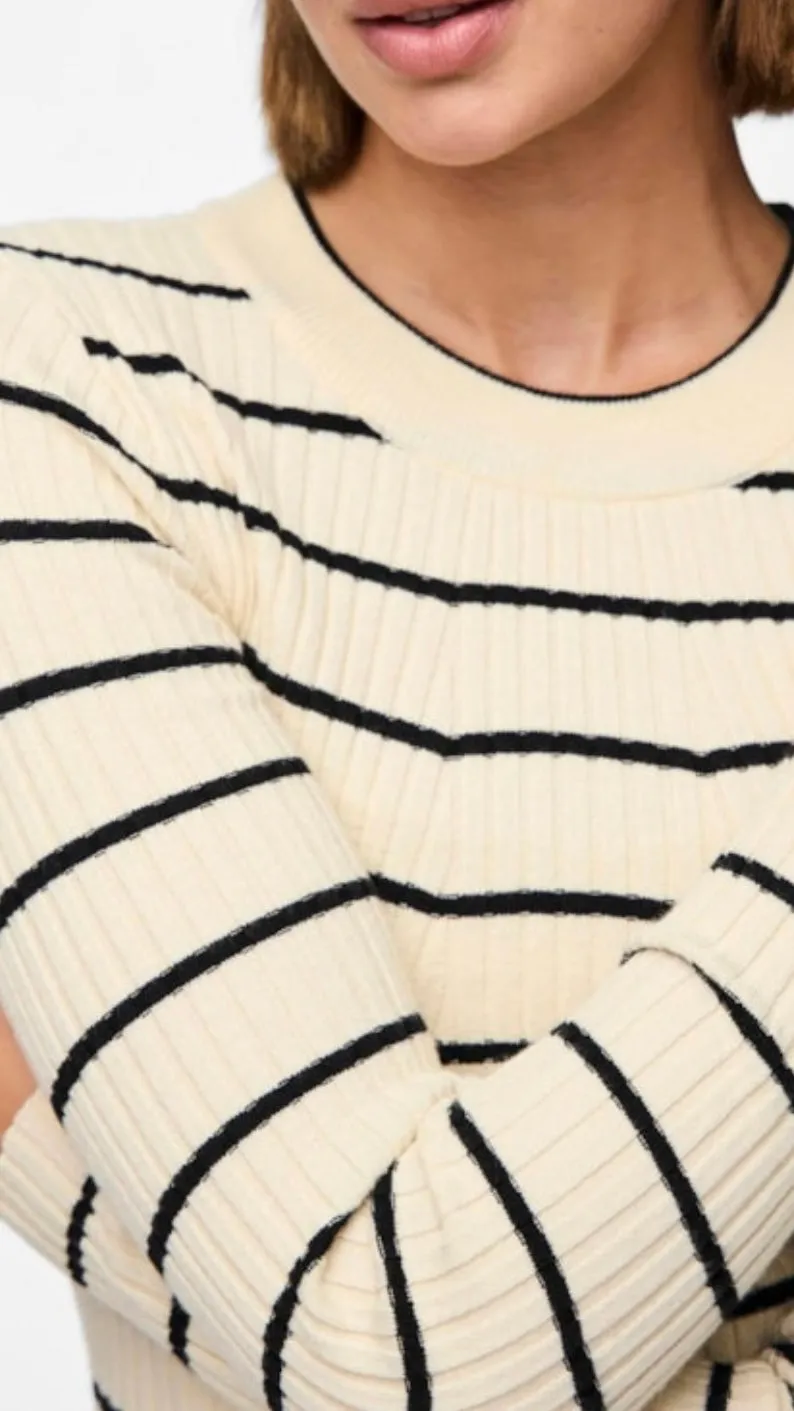 PC CRISTA LS KNIT - CREAM/BLACK STRIPE