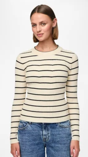PC CRISTA LS KNIT - CREAM/BLACK STRIPE