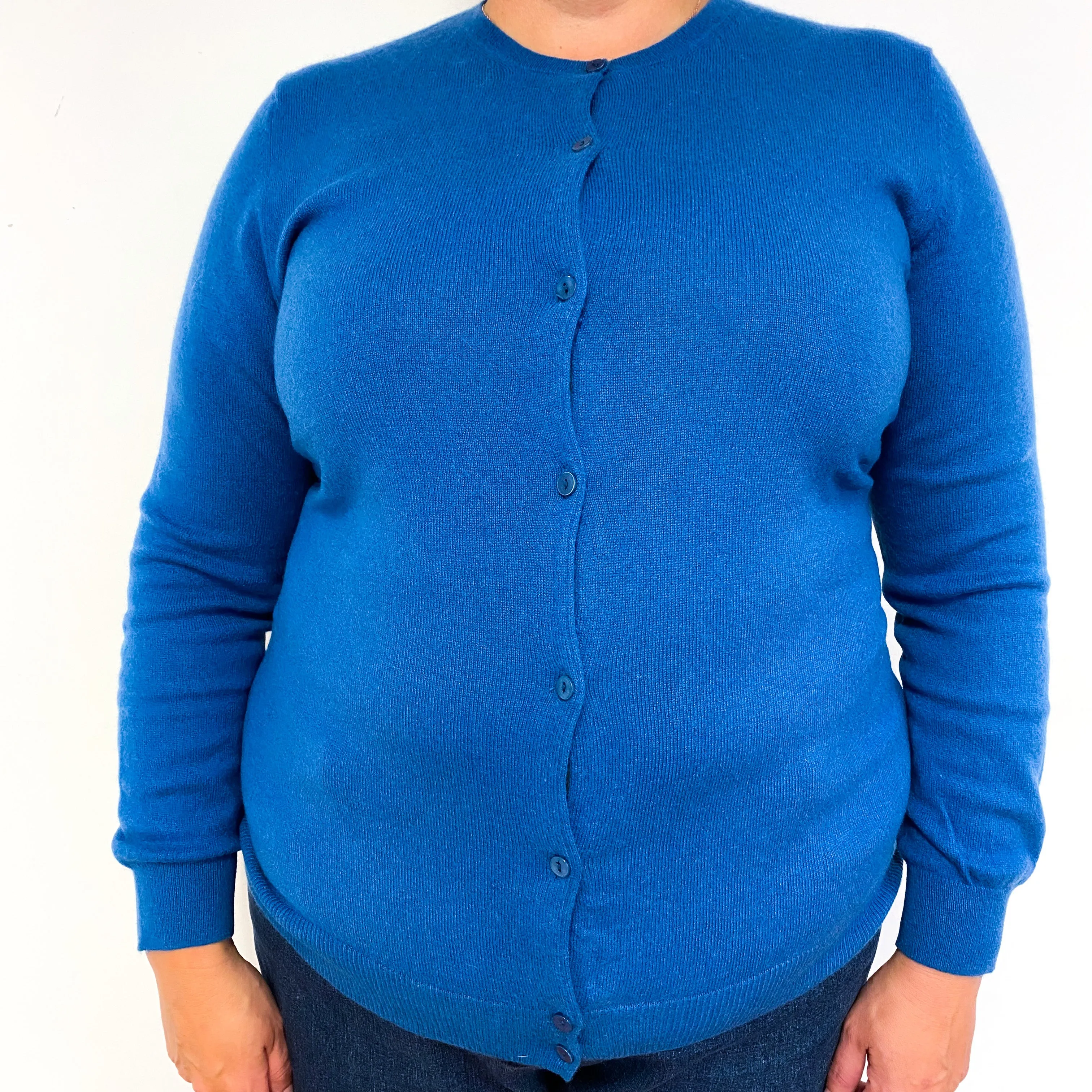 Peacock Blue Cashmere Crew Neck Cardigan Extra Large