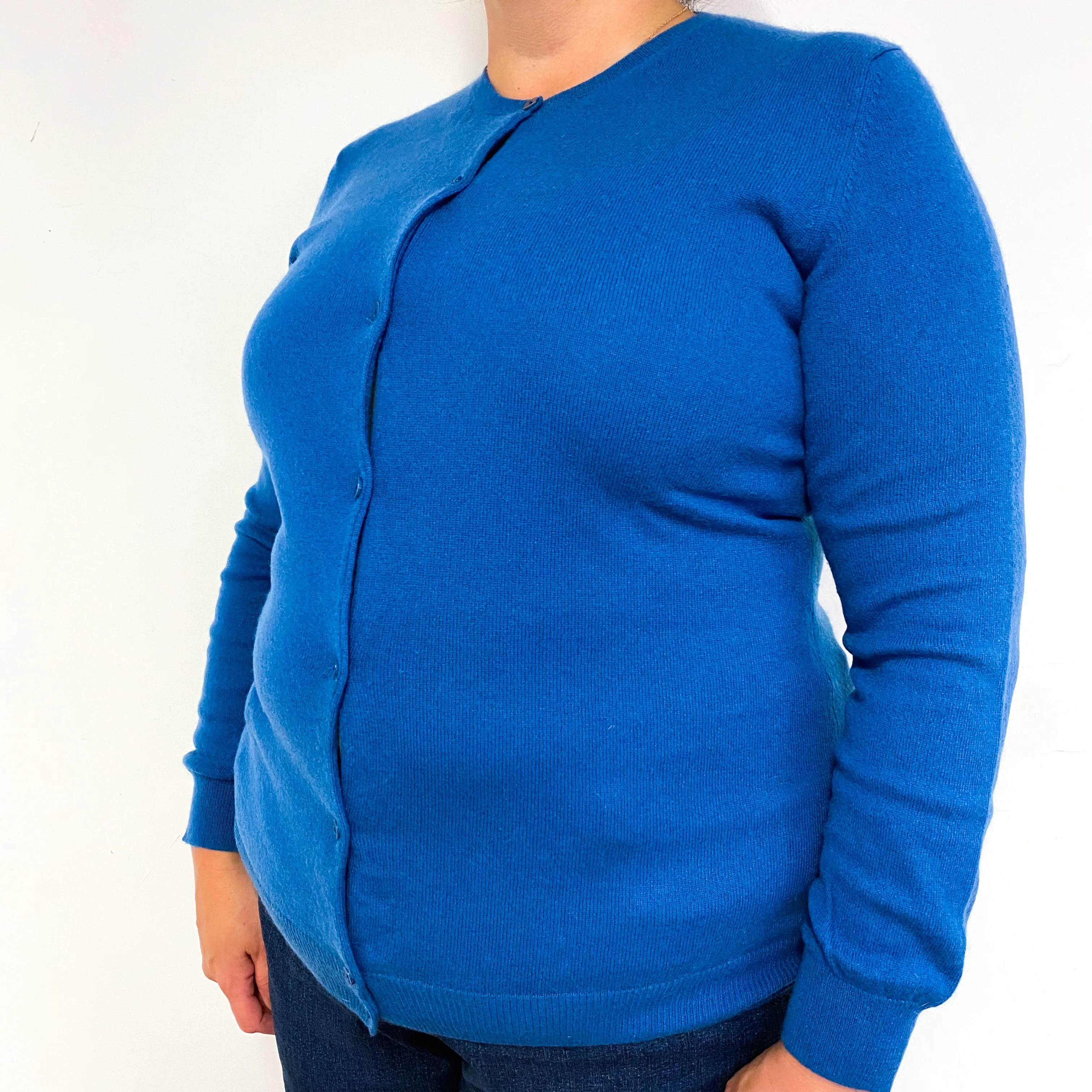 Peacock Blue Cashmere Crew Neck Cardigan Extra Large