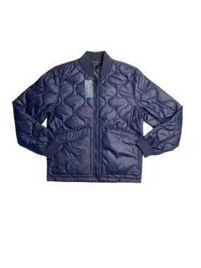 Perry Ellis Mens Shadow Onion Quilted Full Zip Bomber Jacket Coat Blue Medium
