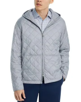 Peter Millar Mens Regular fit Quilted Full Zip Hooded Coat XL Light Grey Solid