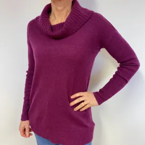 Plum Purple Cashmere Cowl Neck Jumper Medium