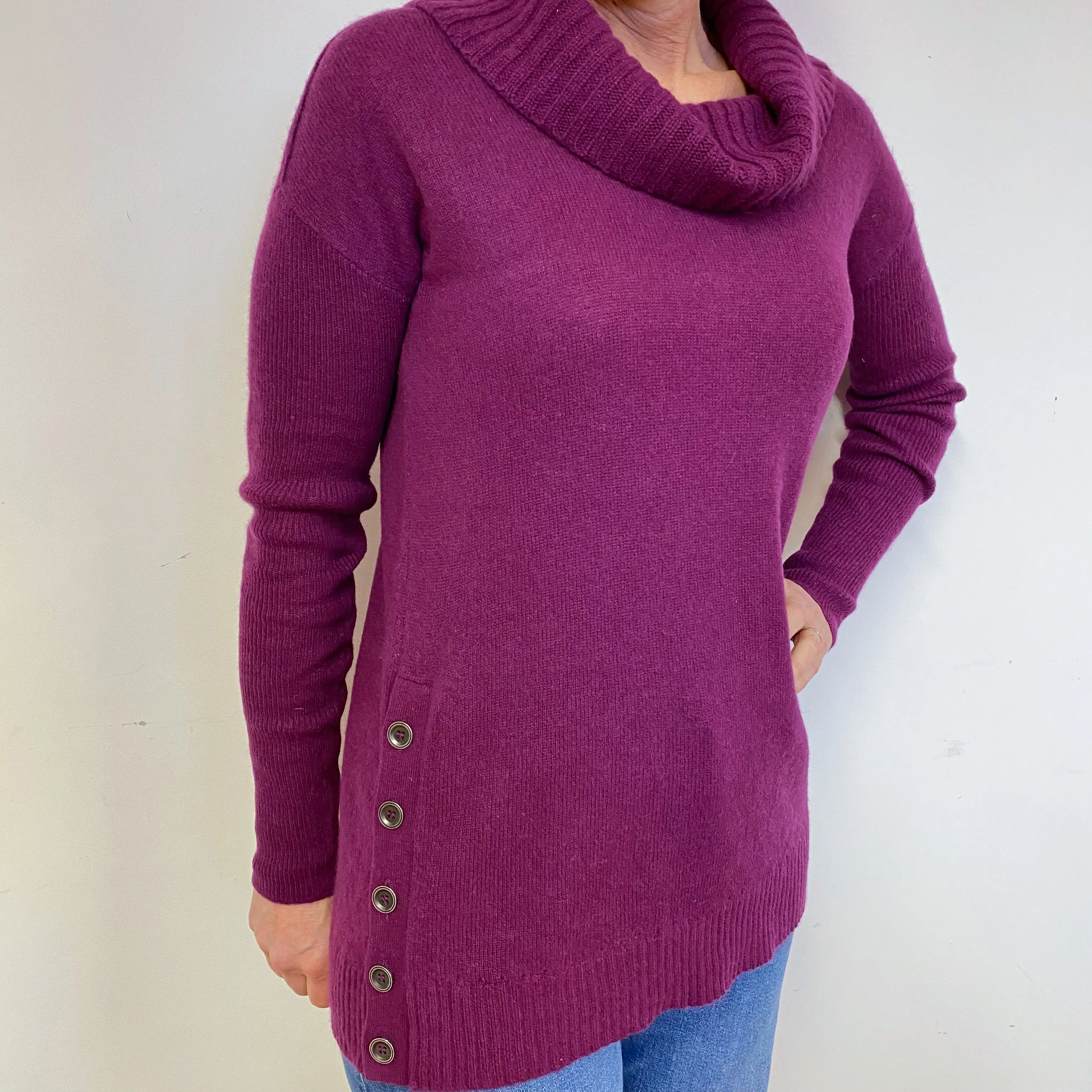Plum Purple Cashmere Cowl Neck Jumper Medium