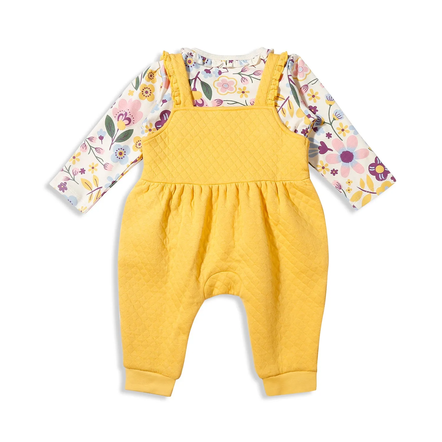 Quilted Dungaree With Ruffle Tee