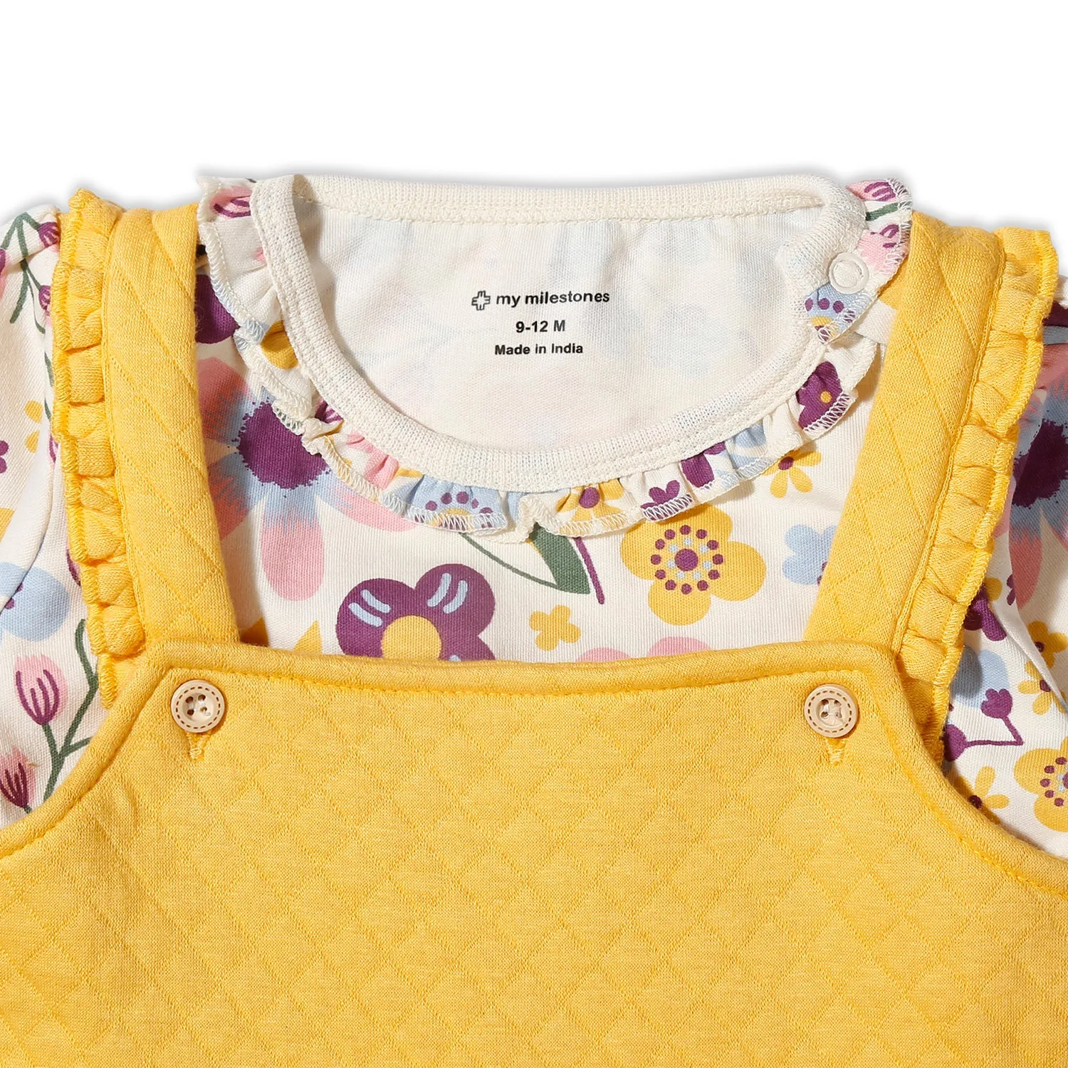 Quilted Dungaree With Ruffle Tee
