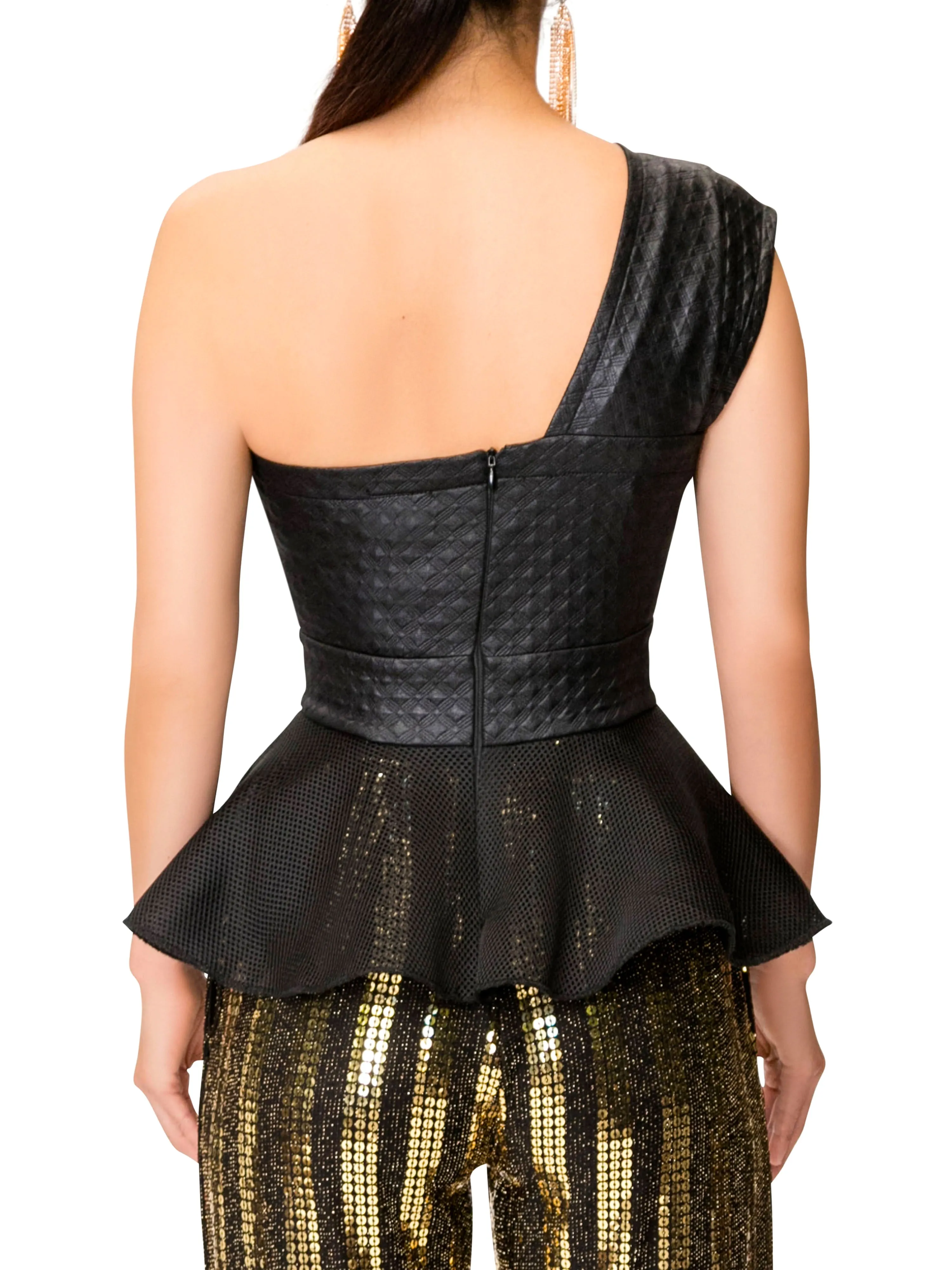 "Judith" Black Peplum Textured Top