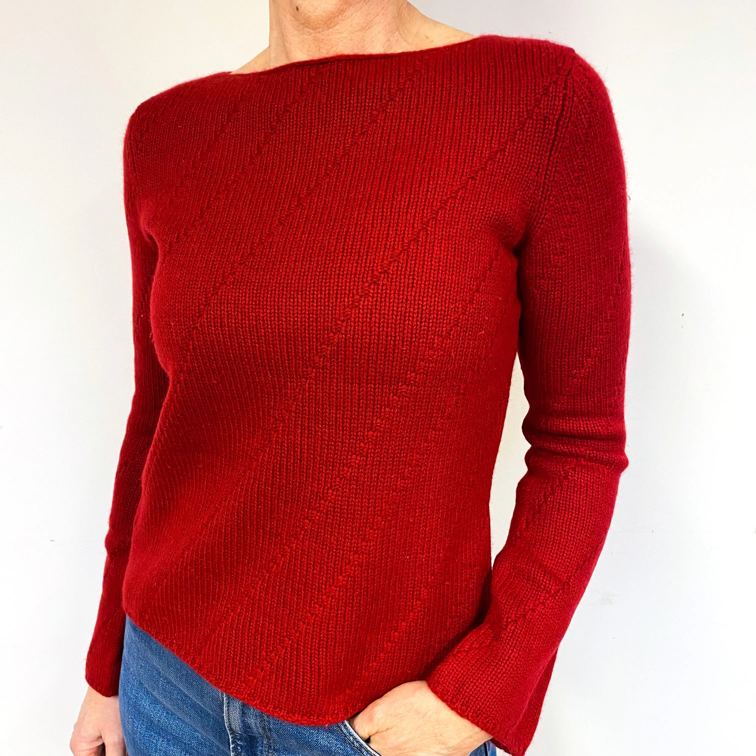 Red Heavy Knit Cashmere Crew Neck Jumper Medium
