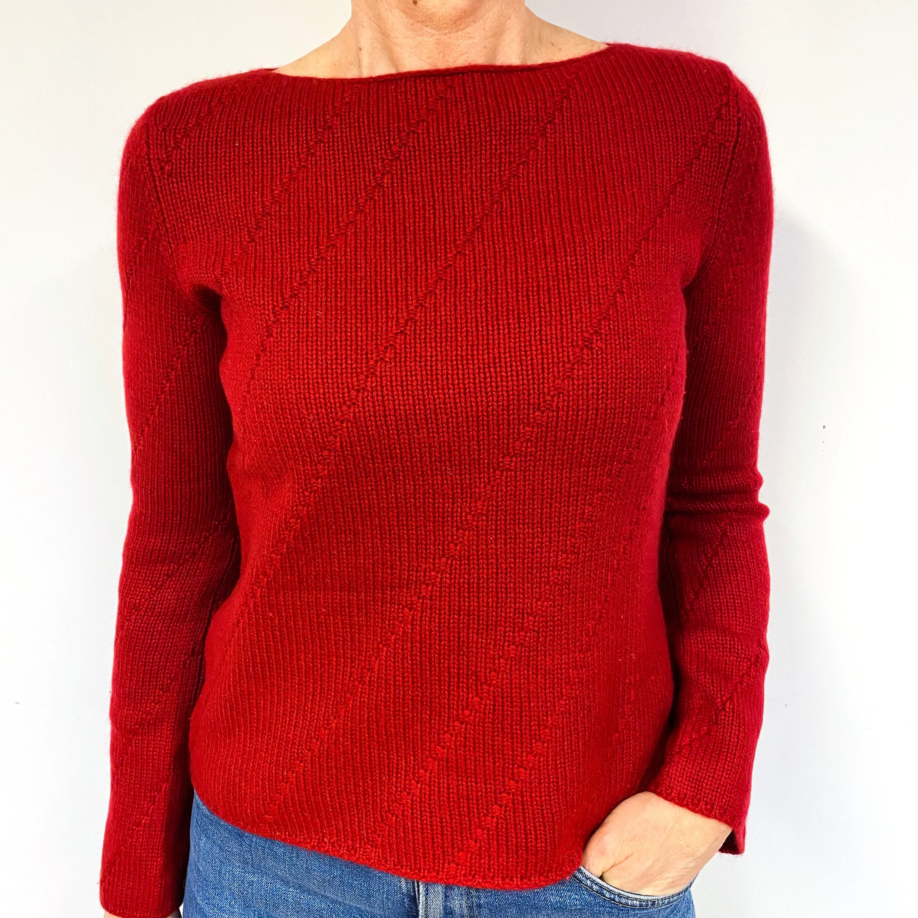 Red Heavy Knit Cashmere Crew Neck Jumper Medium