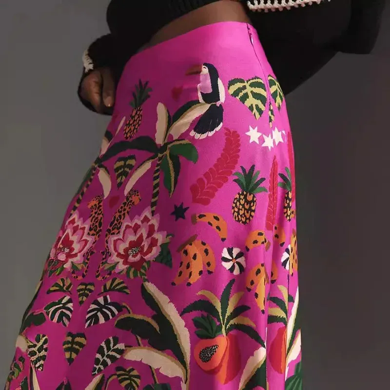 Reese Fuchsia Jungle Floral Midi Skirt