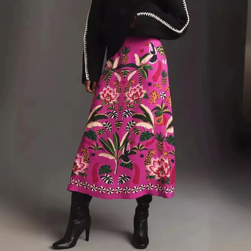 Reese Fuchsia Jungle Floral Midi Skirt