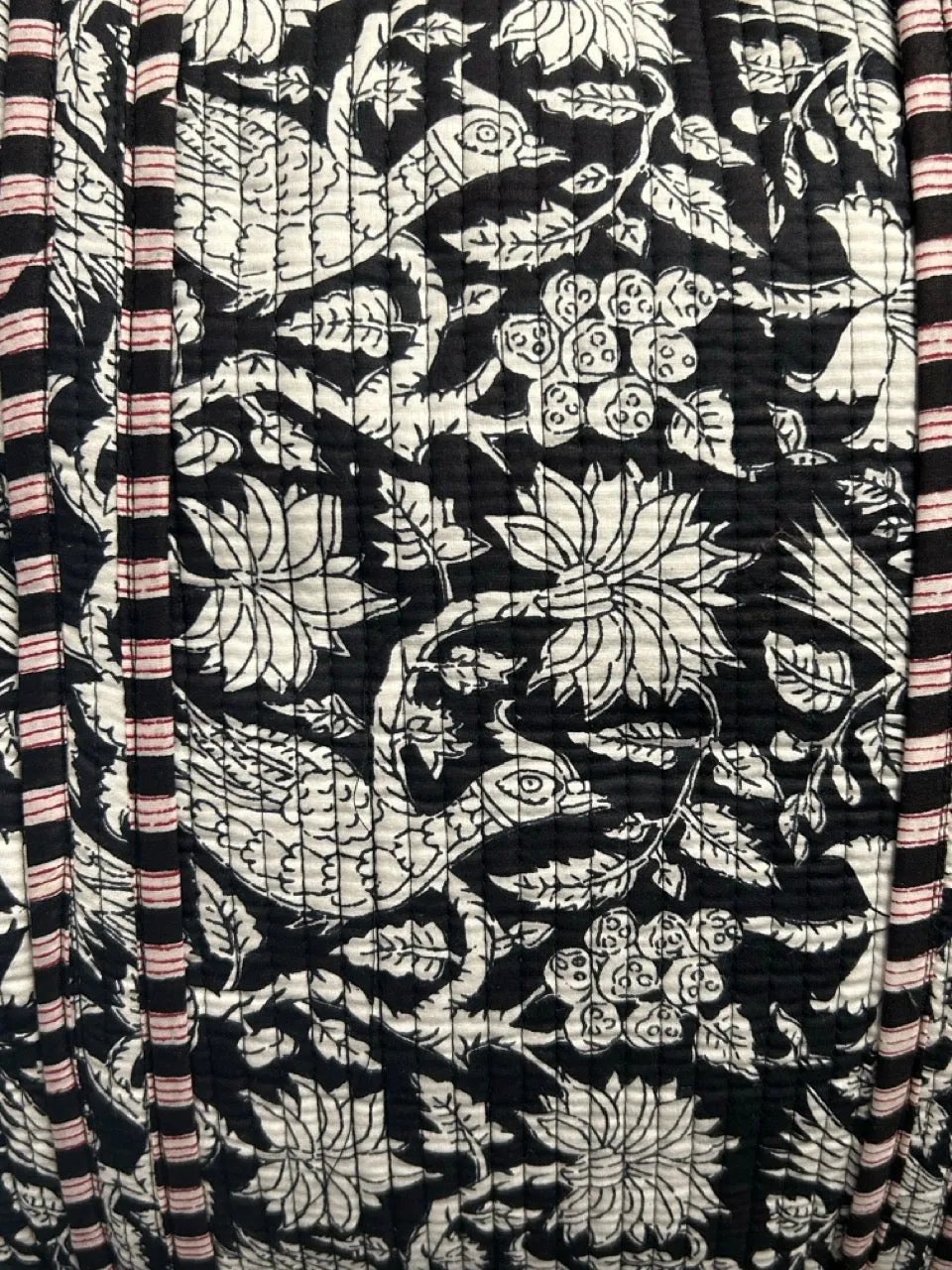 Reversible Cotton Quilted Tote - Monochrome floral garden