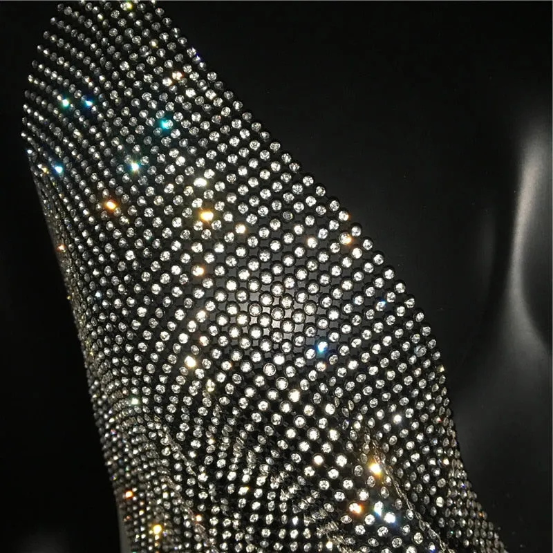 Rhinestone Backless Party Crop Top Summer Deep V Neck Night Club Diamonds Metal Tank Top