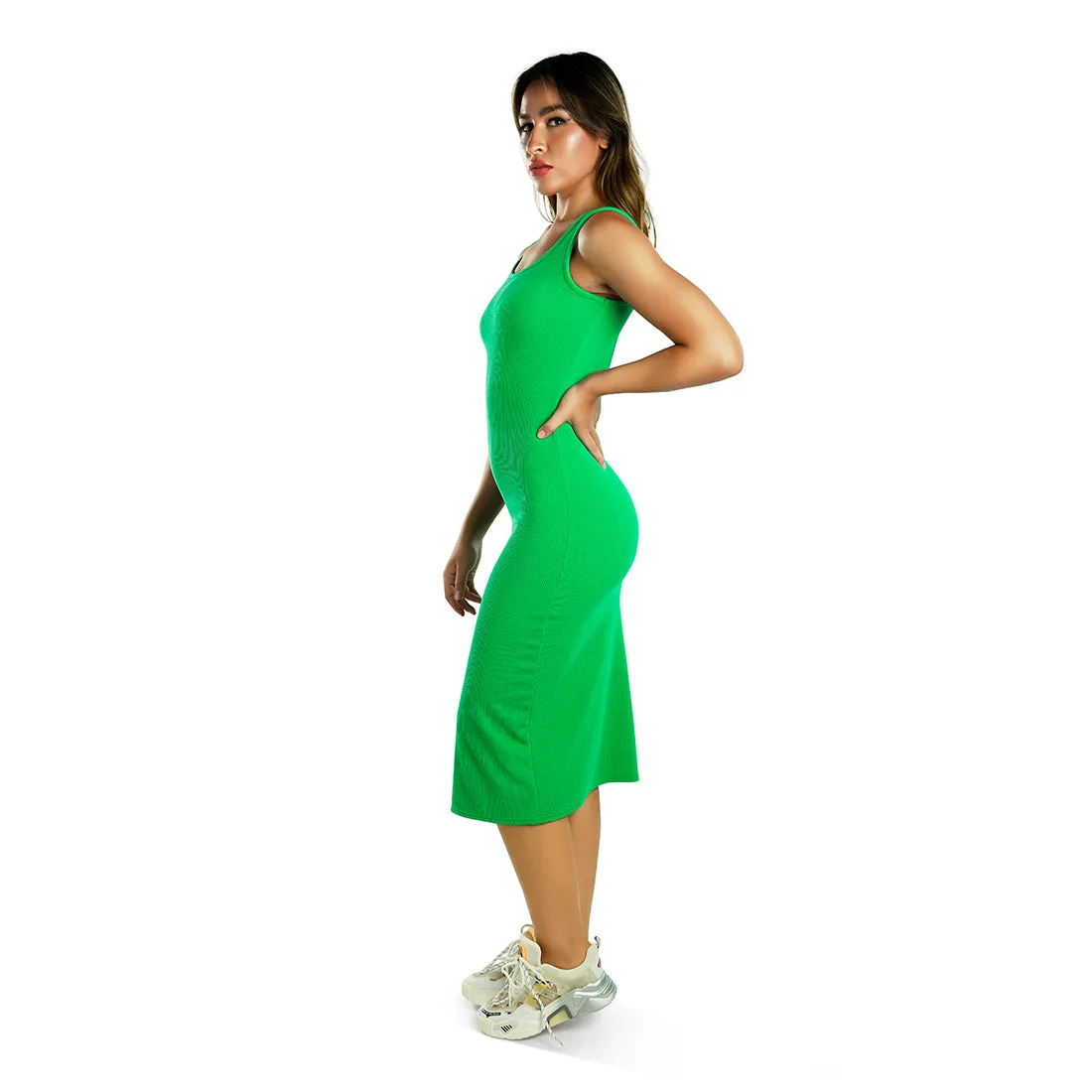 Ribbed Knit Slit Tank Dress