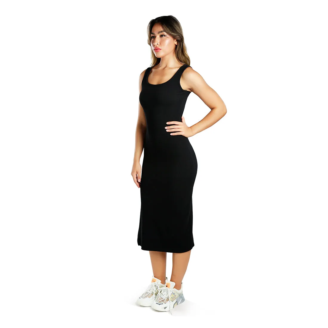 Ribbed Knit Slit Tank Dress
