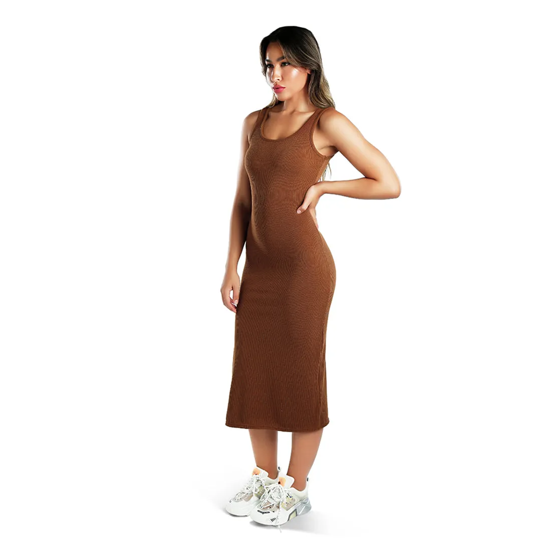 Ribbed Knit Slit Tank Dress