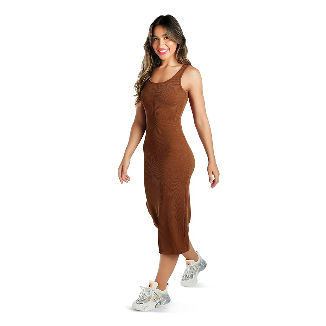 Ribbed Knit Slit Tank Dress