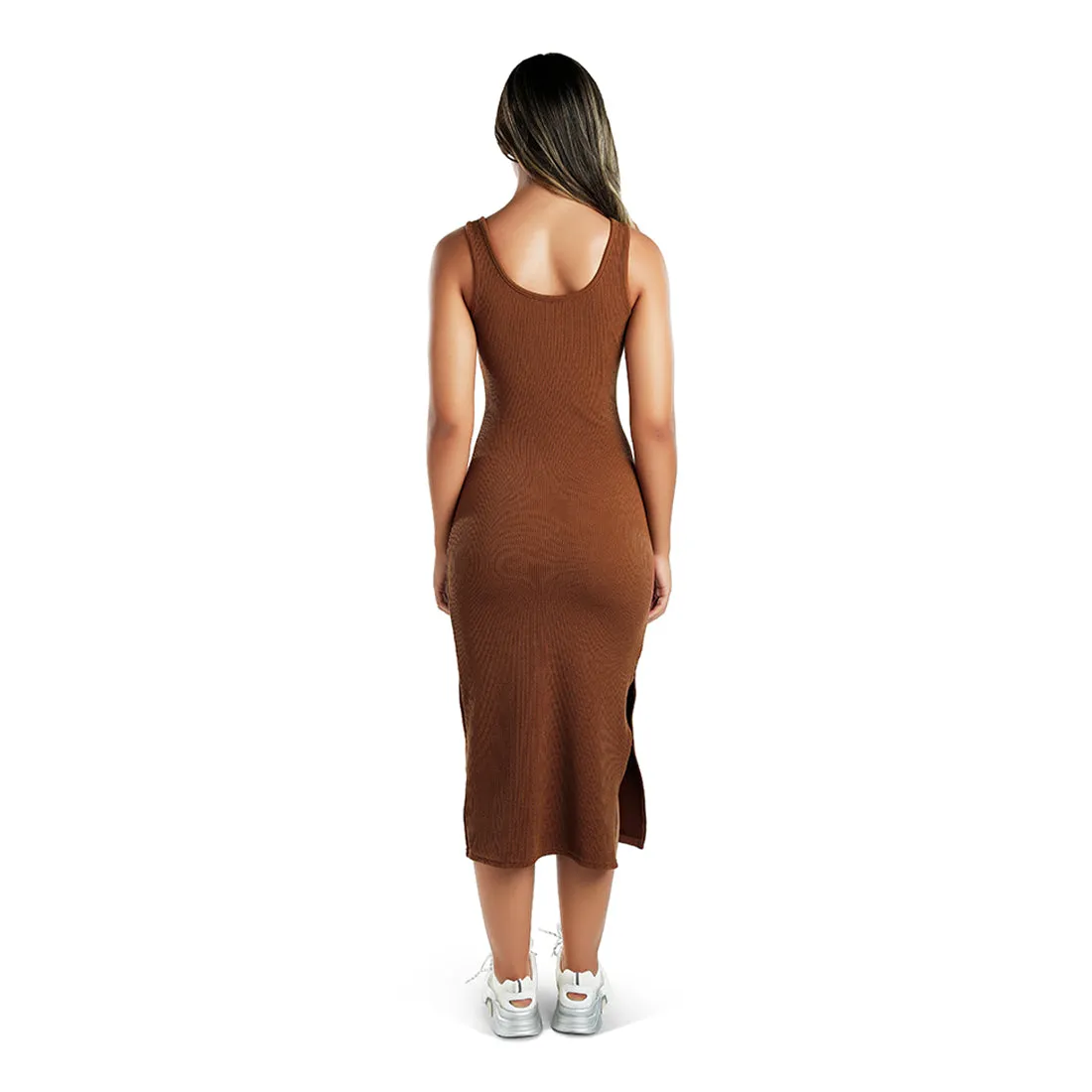 Ribbed Knit Slit Tank Dress