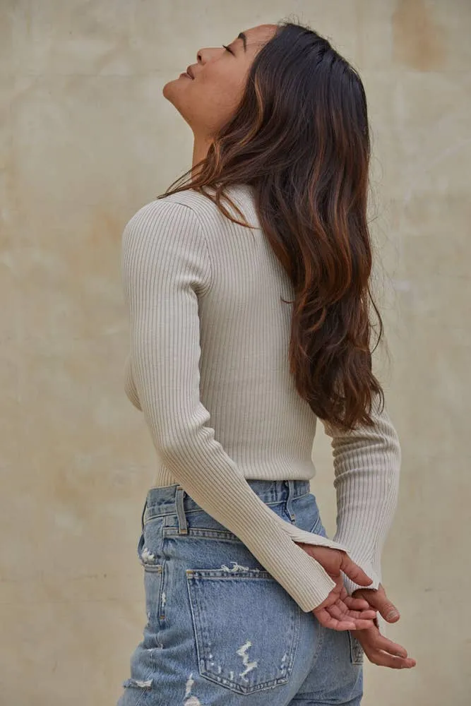 Ribbed Taupe Knit Top