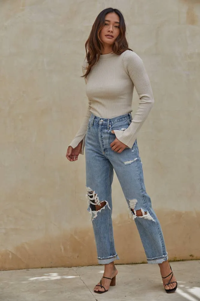 Ribbed Taupe Knit Top