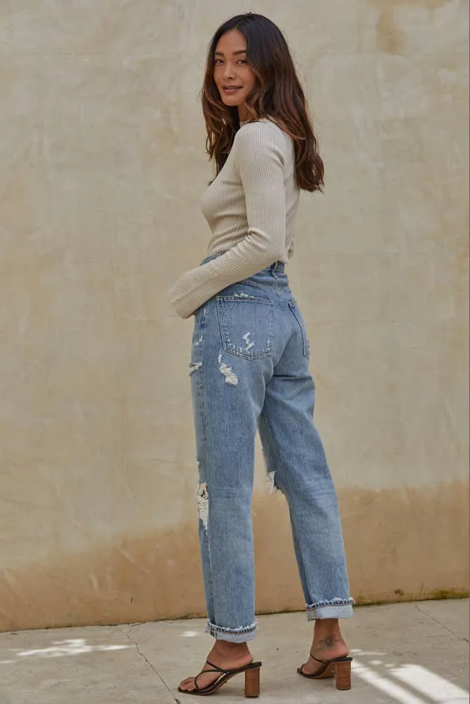 Ribbed Taupe Knit Top