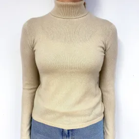 Sand Beige Cashmere Polo Neck Jumper Small