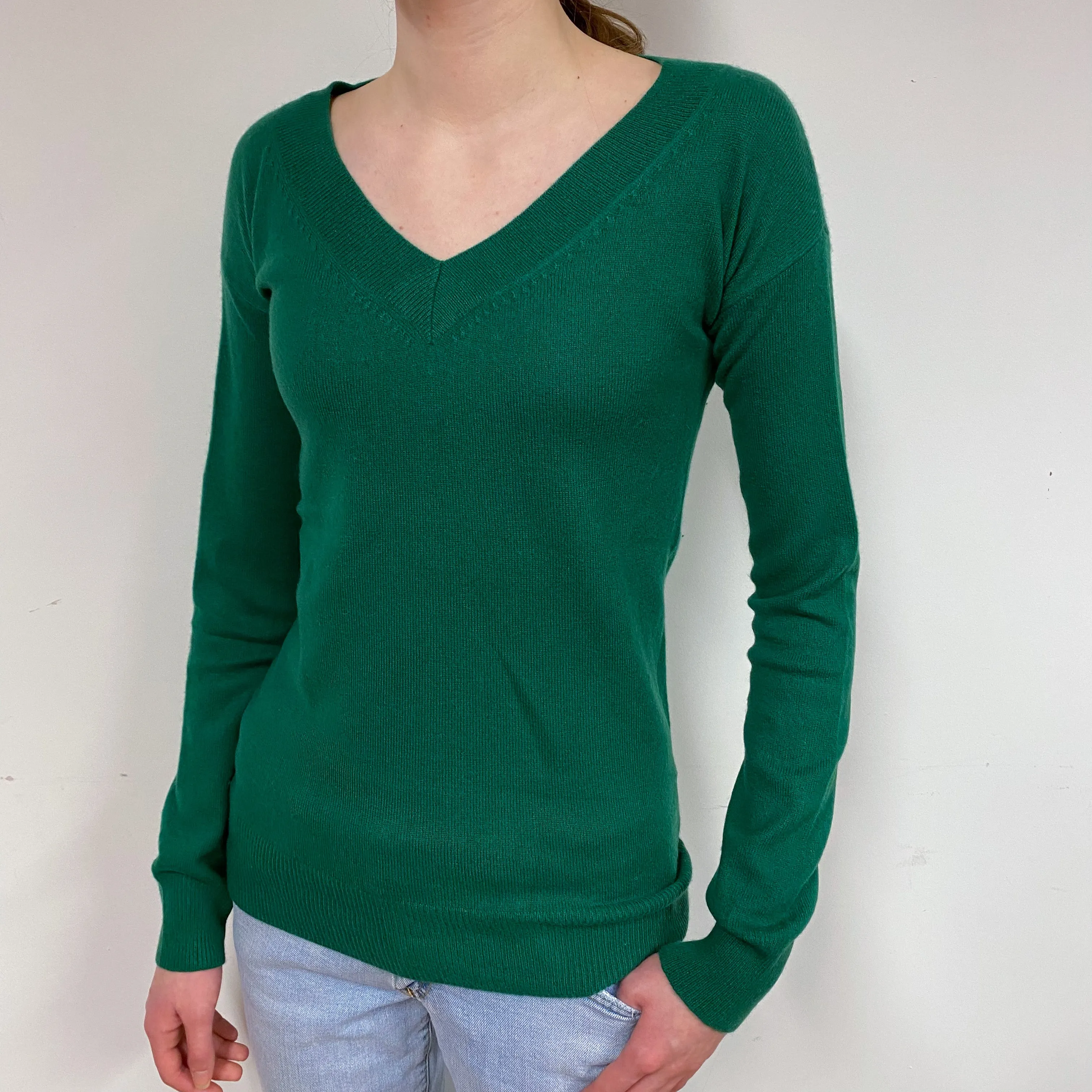 Shamrock Green Cashmere V-Neck Jumper Extra Small