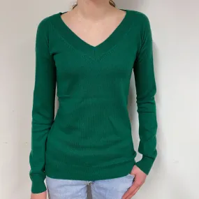 Shamrock Green Cashmere V-Neck Jumper Extra Small
