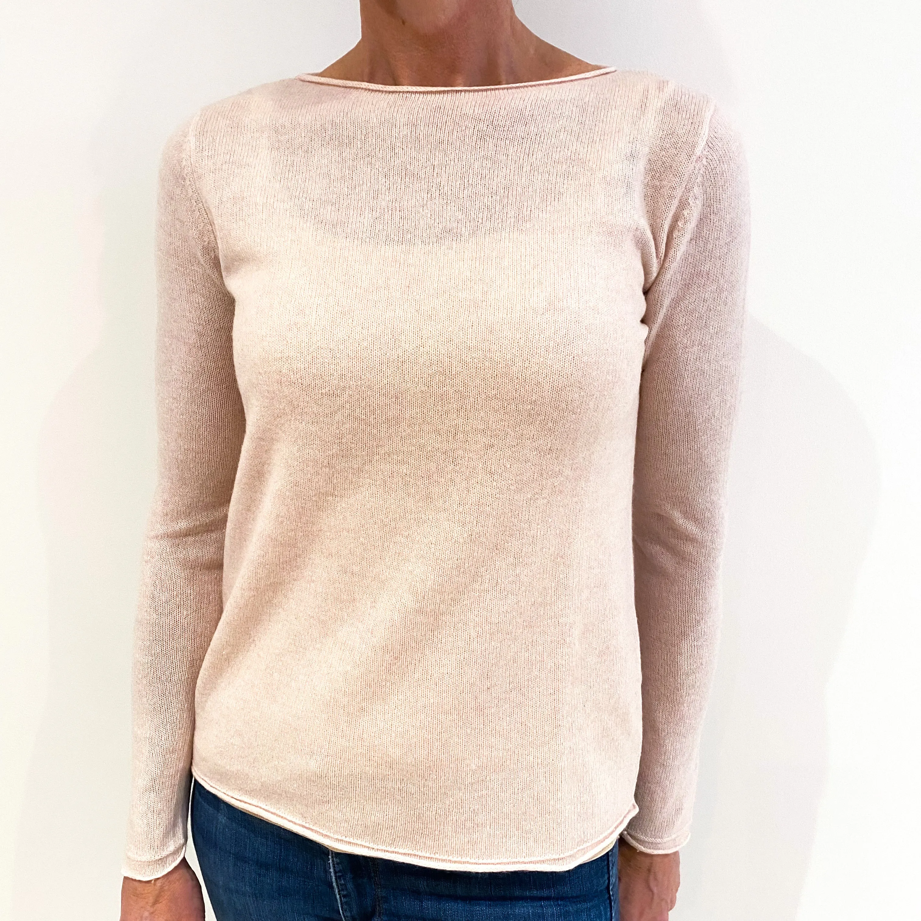 Shell Pink Cashmere Crew Neck Jumper Small