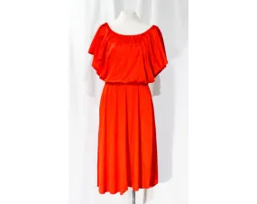 Size 8 Red Disco Dress - Sexy 1970s 80s Jersey Knit Goddess Cocktail - 70s Blouson Flirty Sleeveless Evening Glamor - Medium Size - Bust 36