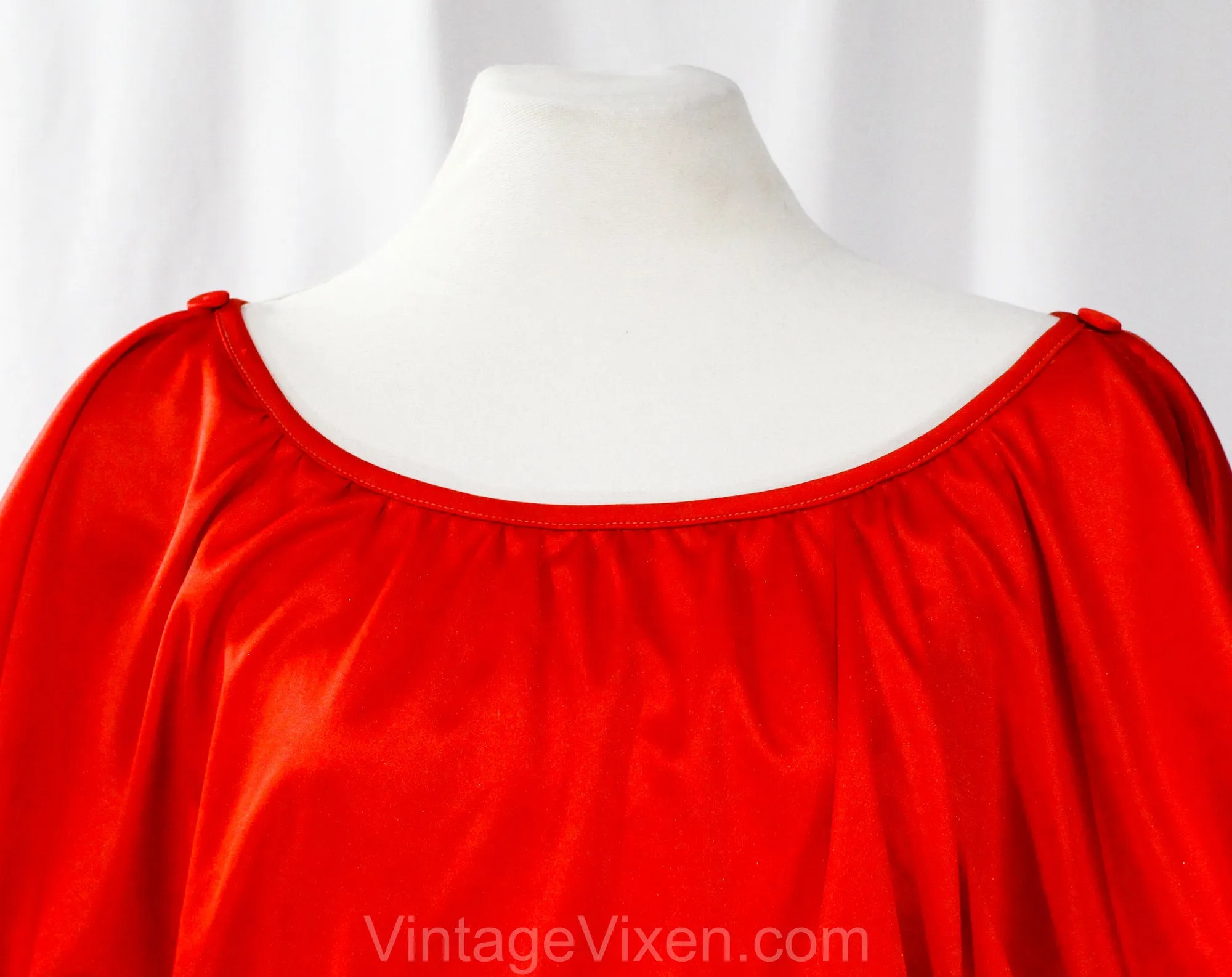 Size 8 Red Disco Dress - Sexy 1970s 80s Jersey Knit Goddess Cocktail - 70s Blouson Flirty Sleeveless Evening Glamor - Medium Size - Bust 36