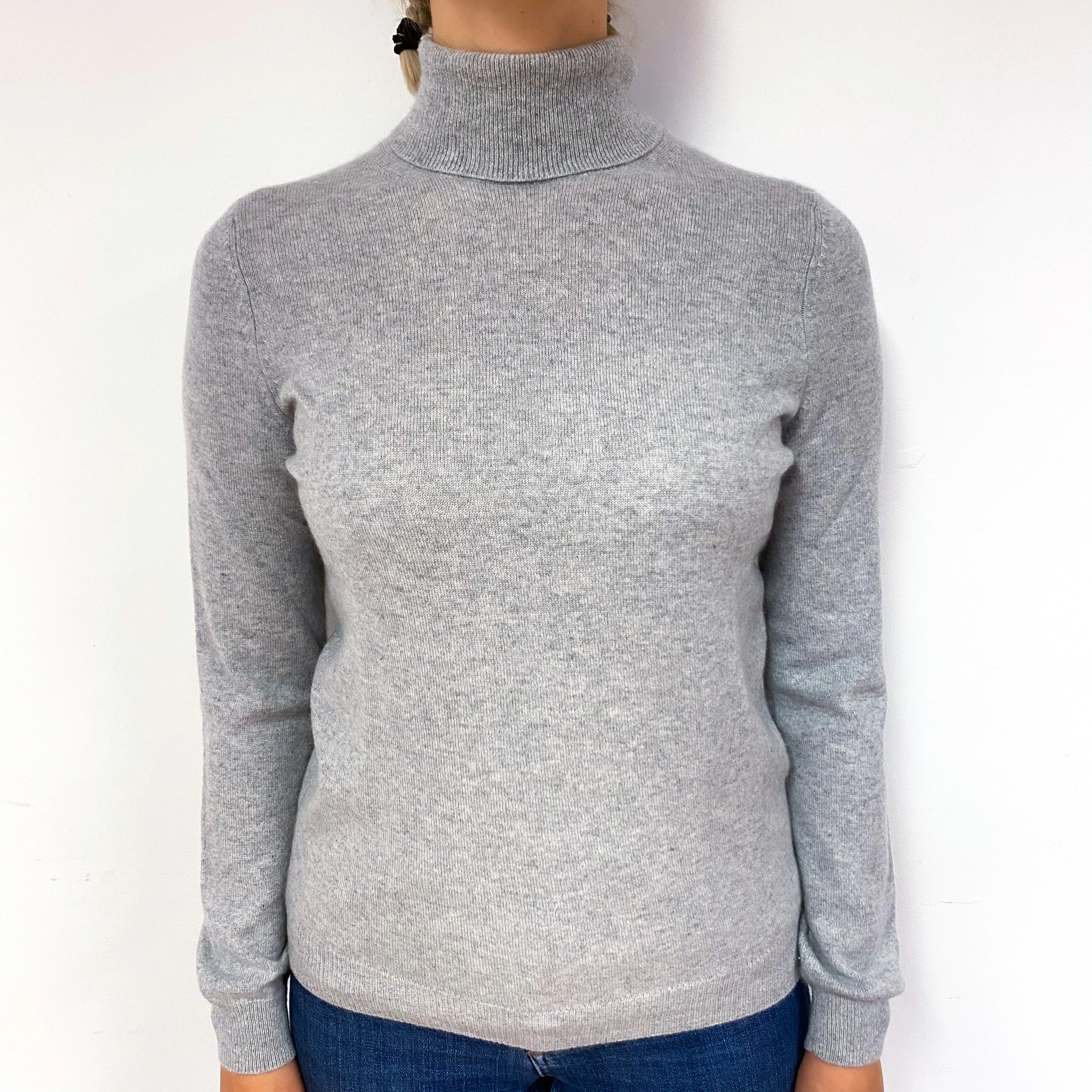 Smoke Grey Cashmere Polo Neck Jumper Small