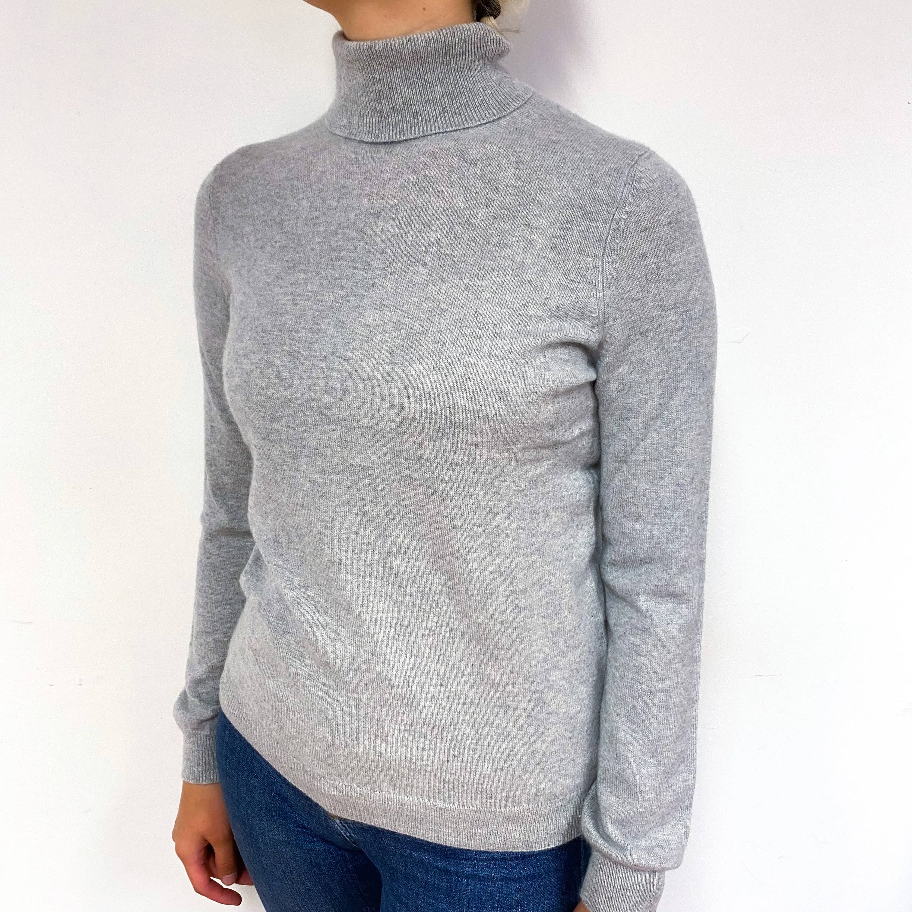 Smoke Grey Cashmere Polo Neck Jumper Small