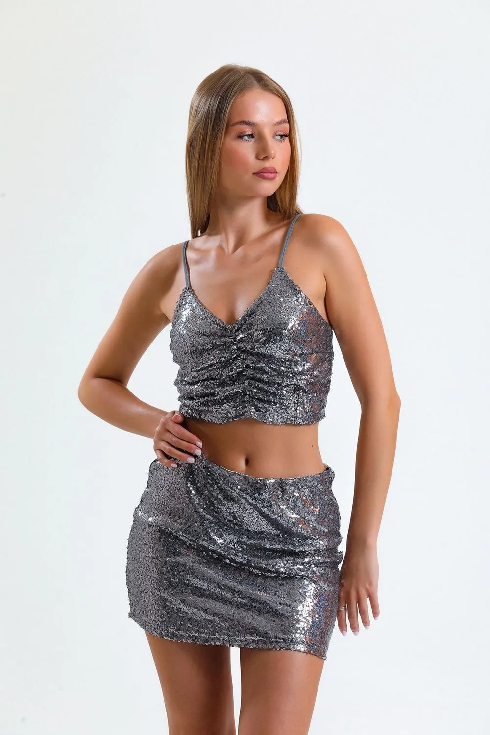 SNS Sequin Embellished Mini Skirt for Special Occasions - Alicante