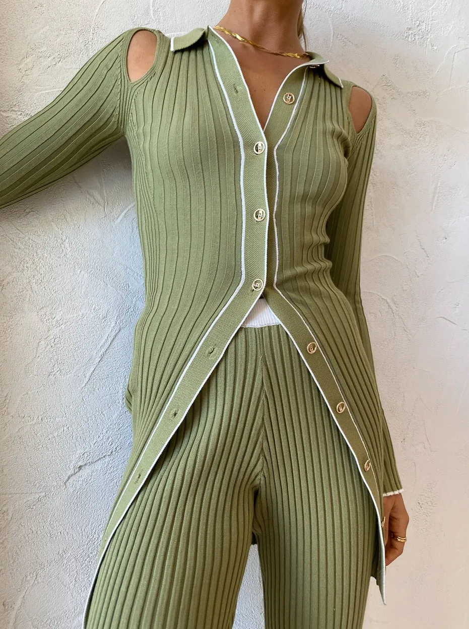 Sovere Farren Knit Polo Mini Dress in Avocado