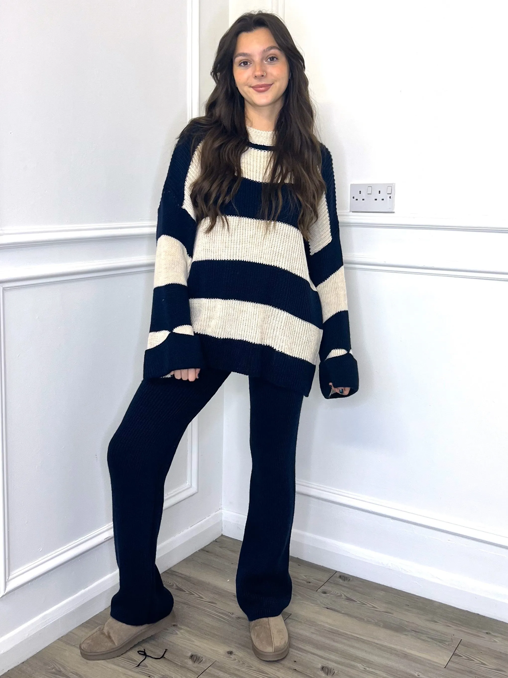 Stripe Knitted Co-Ord - Navy