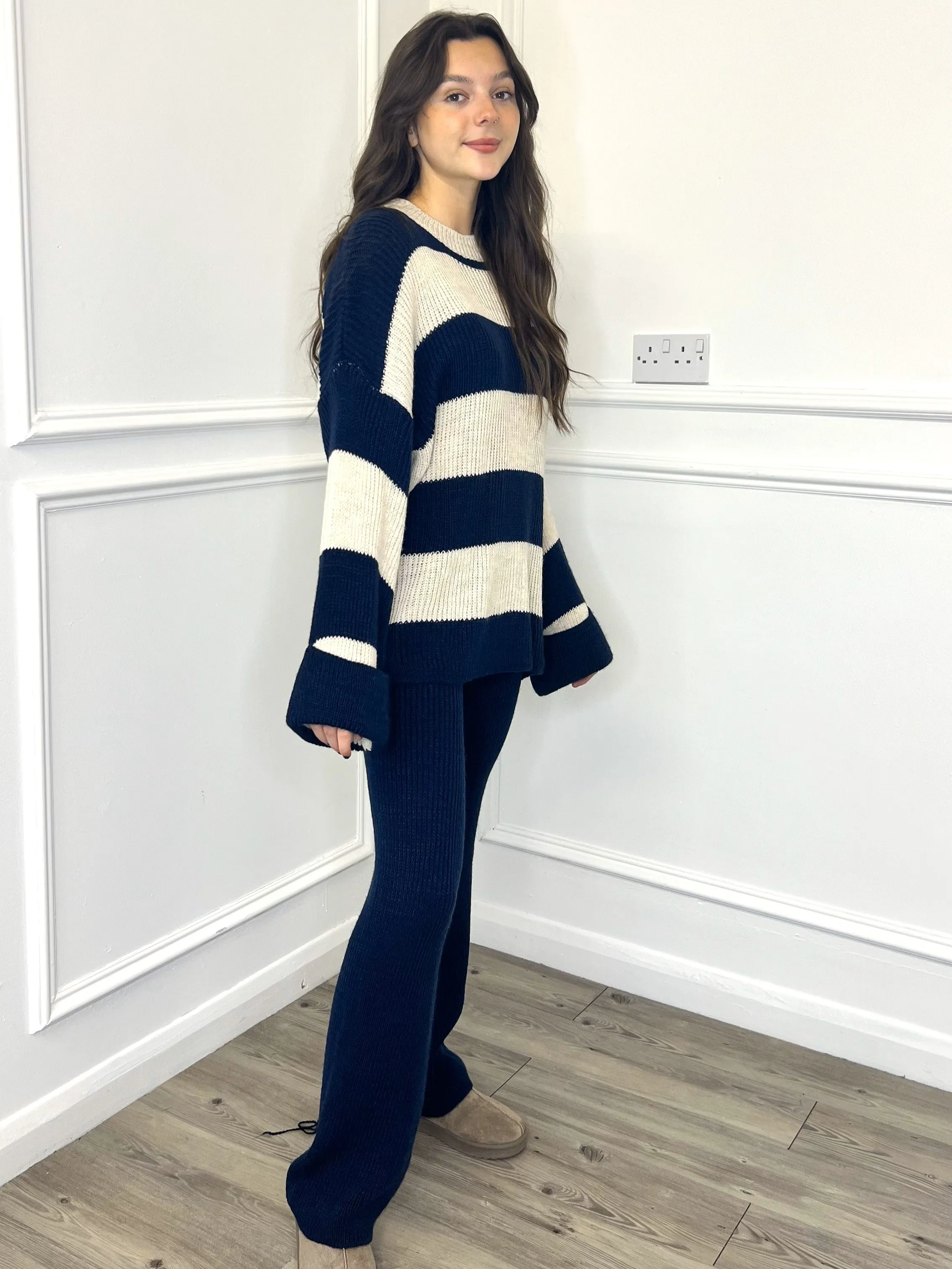 Stripe Knitted Co-Ord - Navy