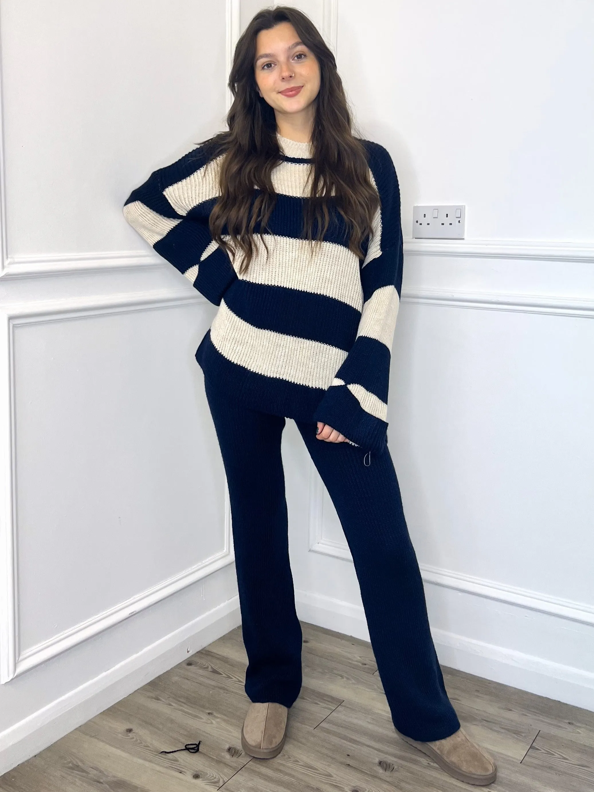 Stripe Knitted Co-Ord - Navy