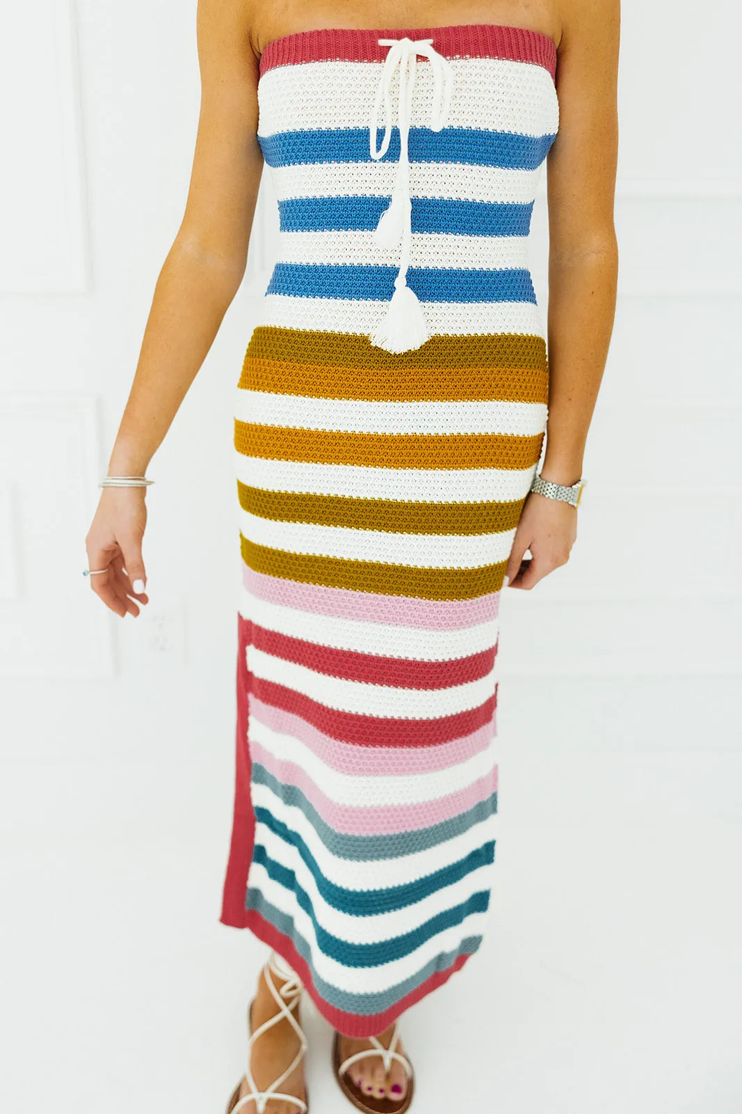 Summer Stripes Midi Dress - White/Multi Stripe