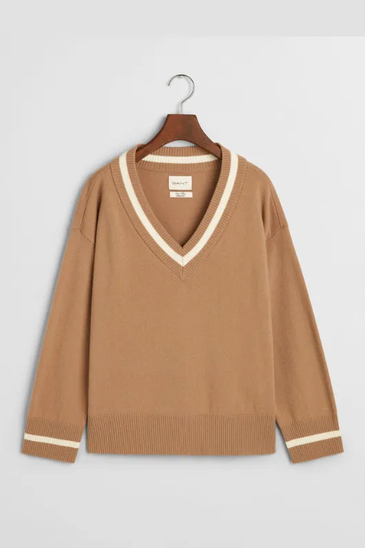Superfine Lambswool Contrast V-Neck Jumper
