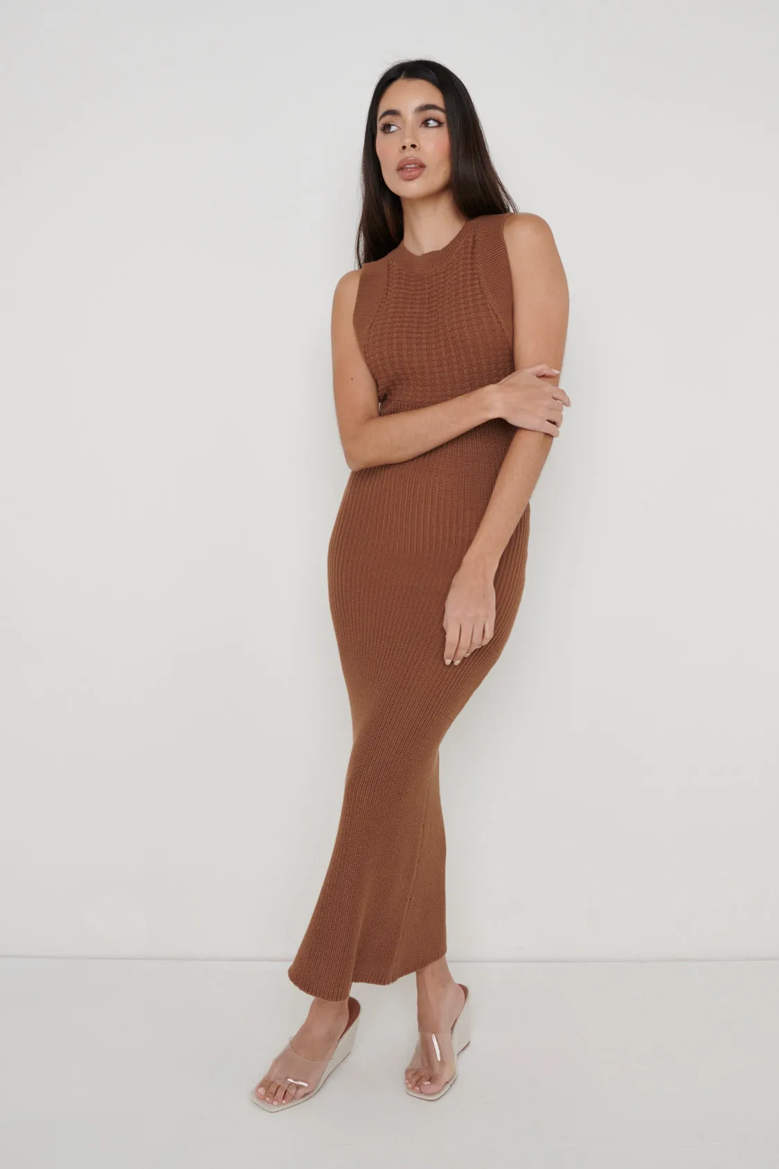 Sutton Contrast Crochet Dress - Brown