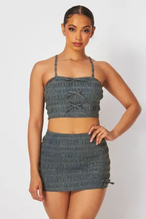 Tessa Smocked Denim Finish Crop Top & Skirt Set