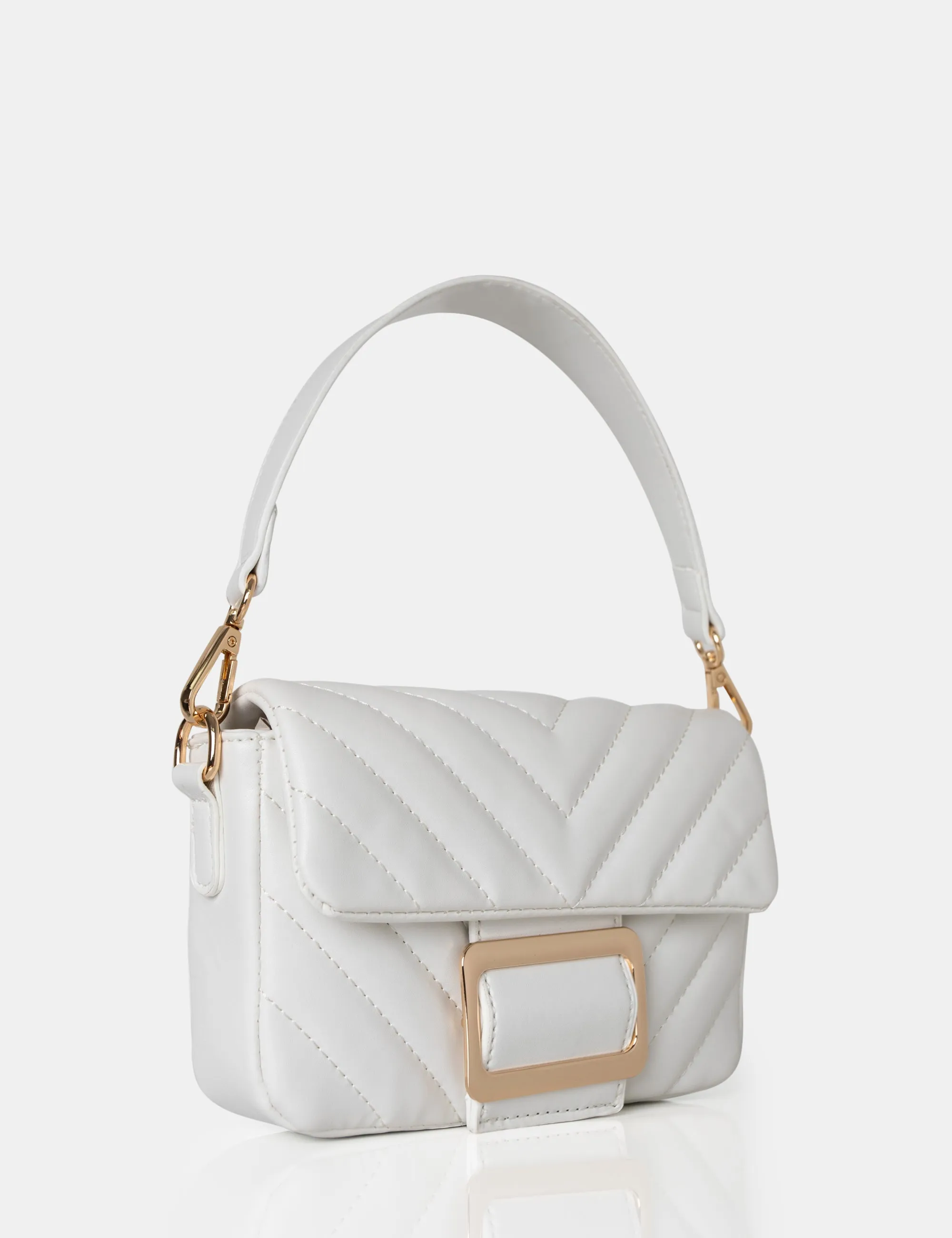 The Harlow White Quilted Buckled Grab Bag