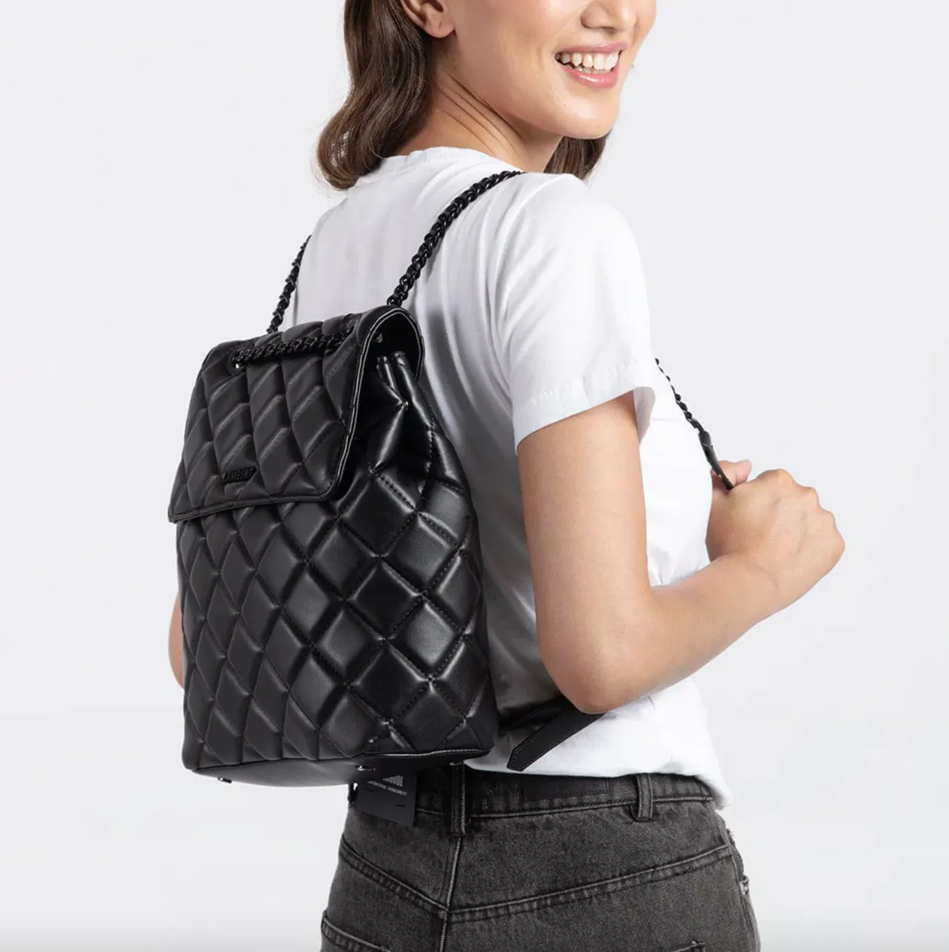 The SADIE - 2-In-1 Black Quilted Vegan Leather Backpack